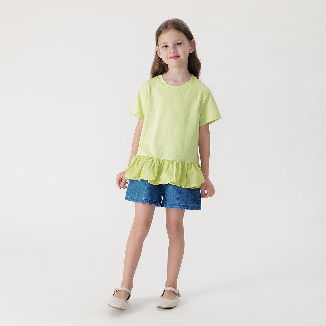 Girls Loose Fit Short Sleeve T-shirt with Ruffle Hem Patchwork 240567 - MARC&JANIE