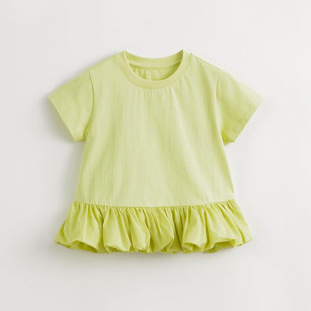 Girls Loose Fit Short Sleeve T-shirt with Ruffle Hem Patchwork 240567 - MARC&JANIE