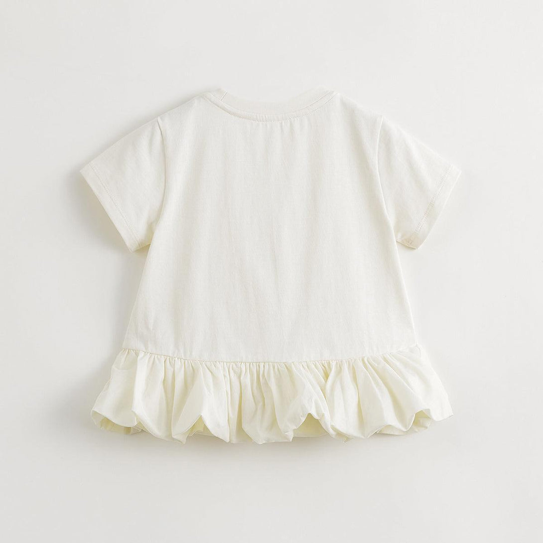 Girls Loose Fit Short Sleeve T-shirt with Ruffle Hem Patchwork 240567 - MARC&JANIE