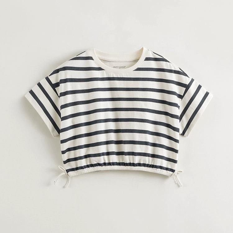 Girls Loose Striped Short Cotton Sleeve T-Shirt 240785 - MARC&JANIE