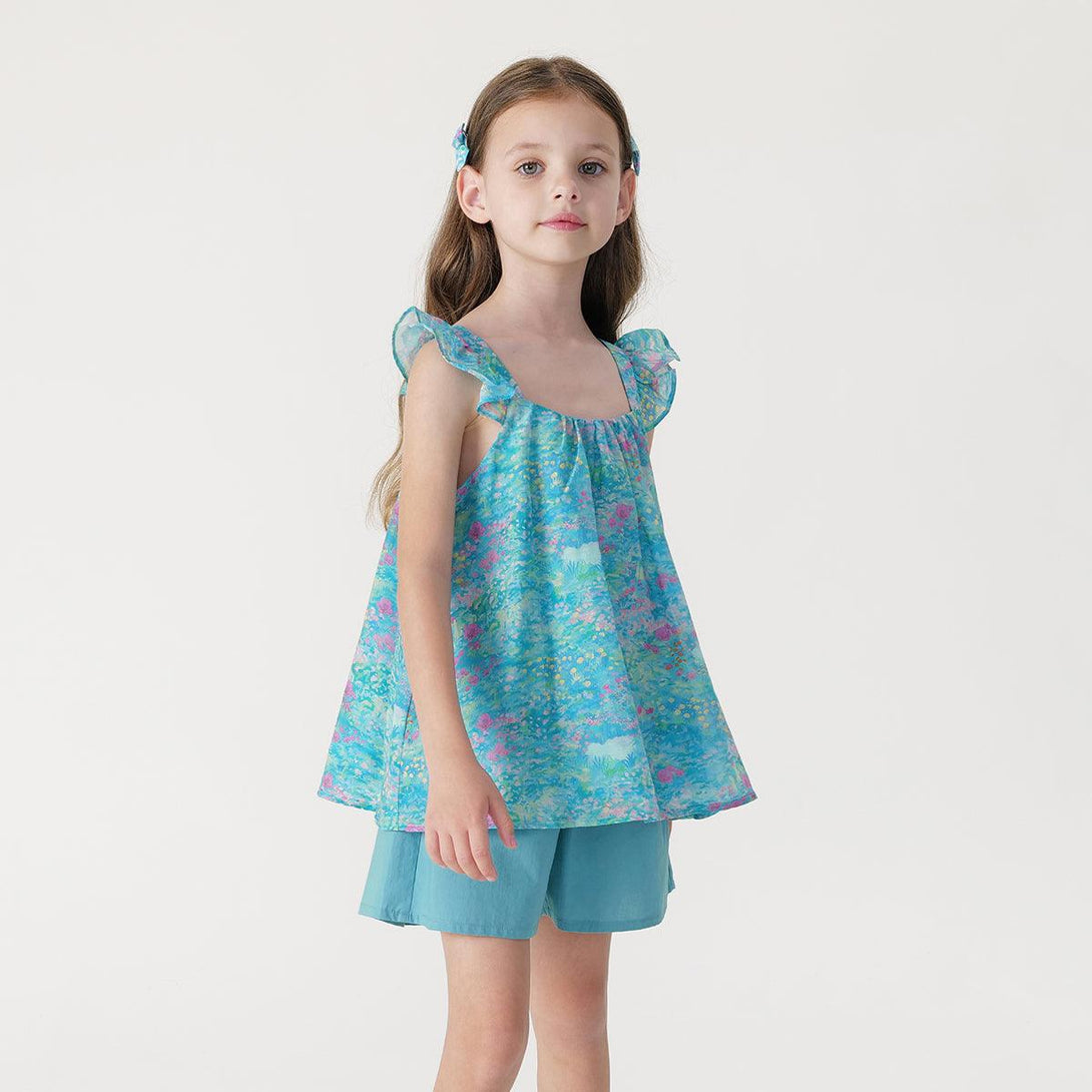 Girls Monet Garden Flutter Sleeve Short Sleeve Set 240375 - MARC&JANIE