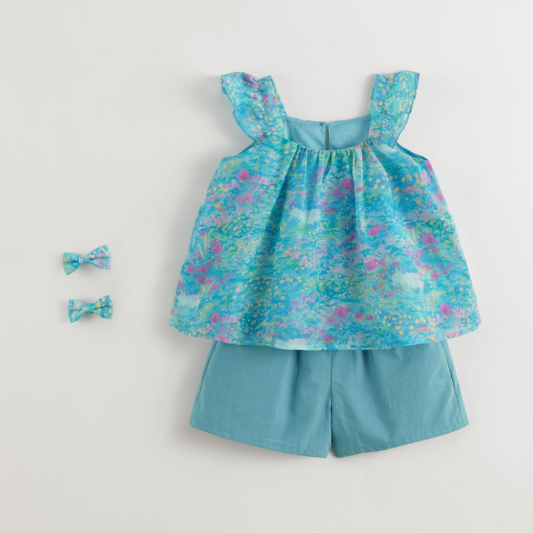 Girls Monet Garden Flutter Sleeve Short Sleeve Set 240375 - MARC&JANIE