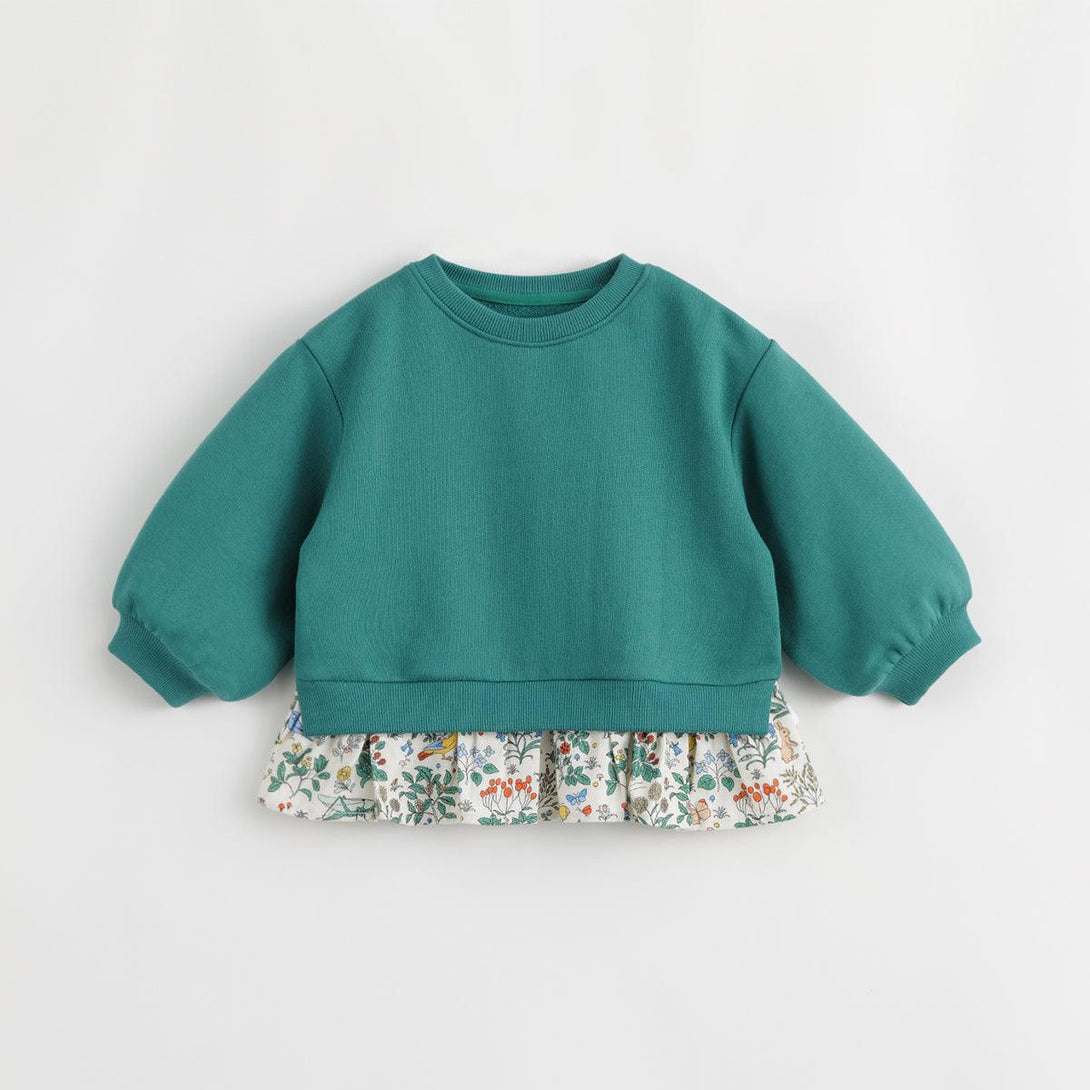 MARC&JANIE Girls Patchwork Floral Hem Loose Sweatshirt Kids' Tops for Autumn 231603 - MARC&JANIE