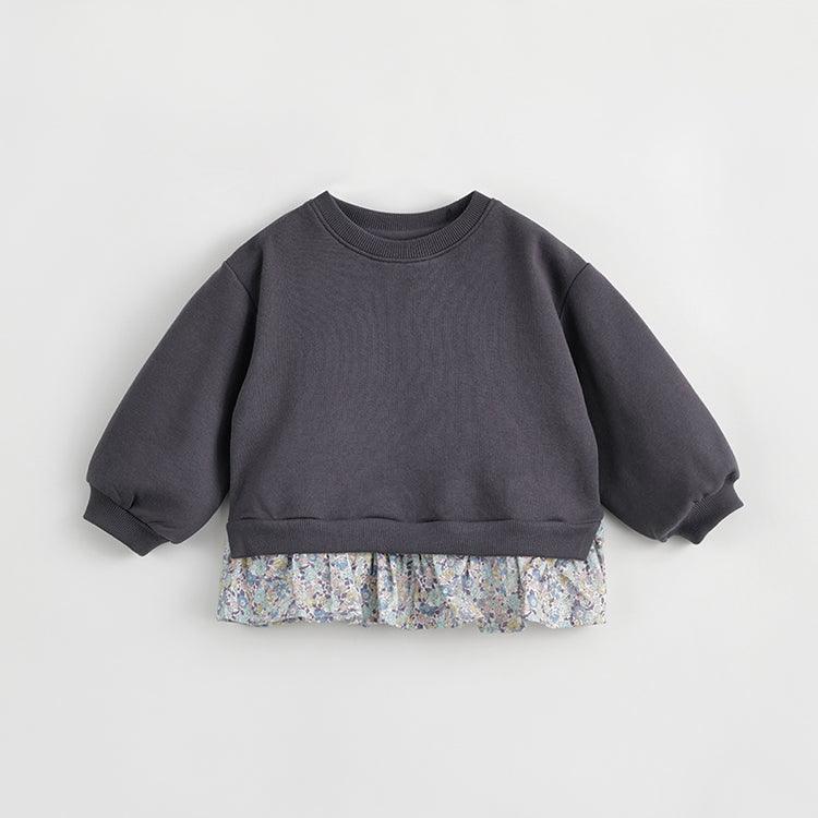 MARC&JANIE Girls Patchwork Floral Hem Loose Sweatshirt Kids' Tops for Autumn 231603 - MARC&JANIE