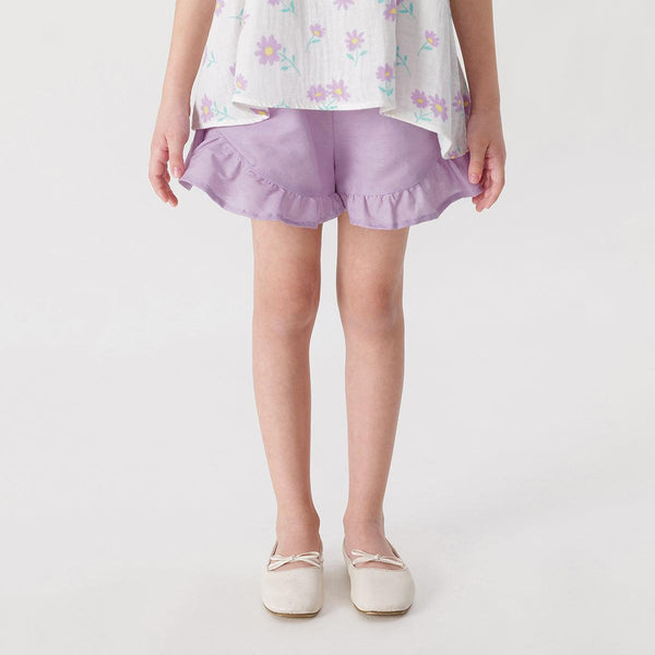 Girls French-style Patchwork Ruffle Edge Cotton Linen Shorts 240853 - MARC&JANIE