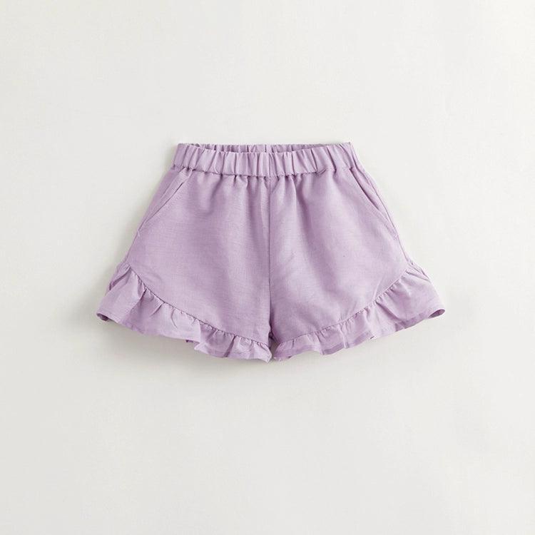 Girls French-style Patchwork Ruffle Edge Cotton Linen Shorts 240853 - MARC&JANIE