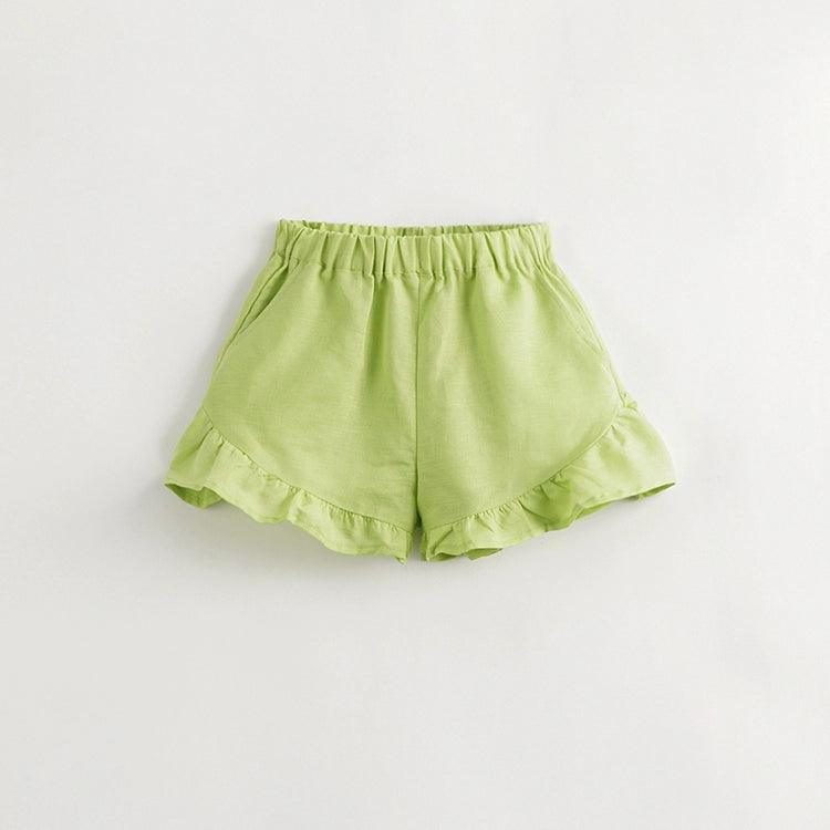 Girls French-style Patchwork Ruffle Edge Cotton Linen Shorts 240853 - MARC&JANIE