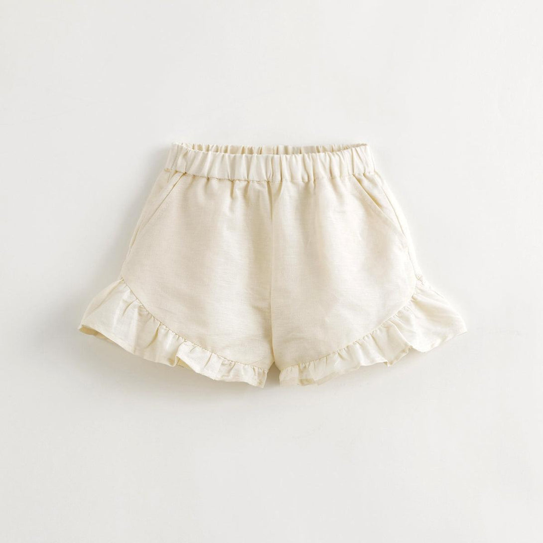 Girls French-style Patchwork Ruffle Edge Cotton Linen Shorts 240853 - MARC&JANIE