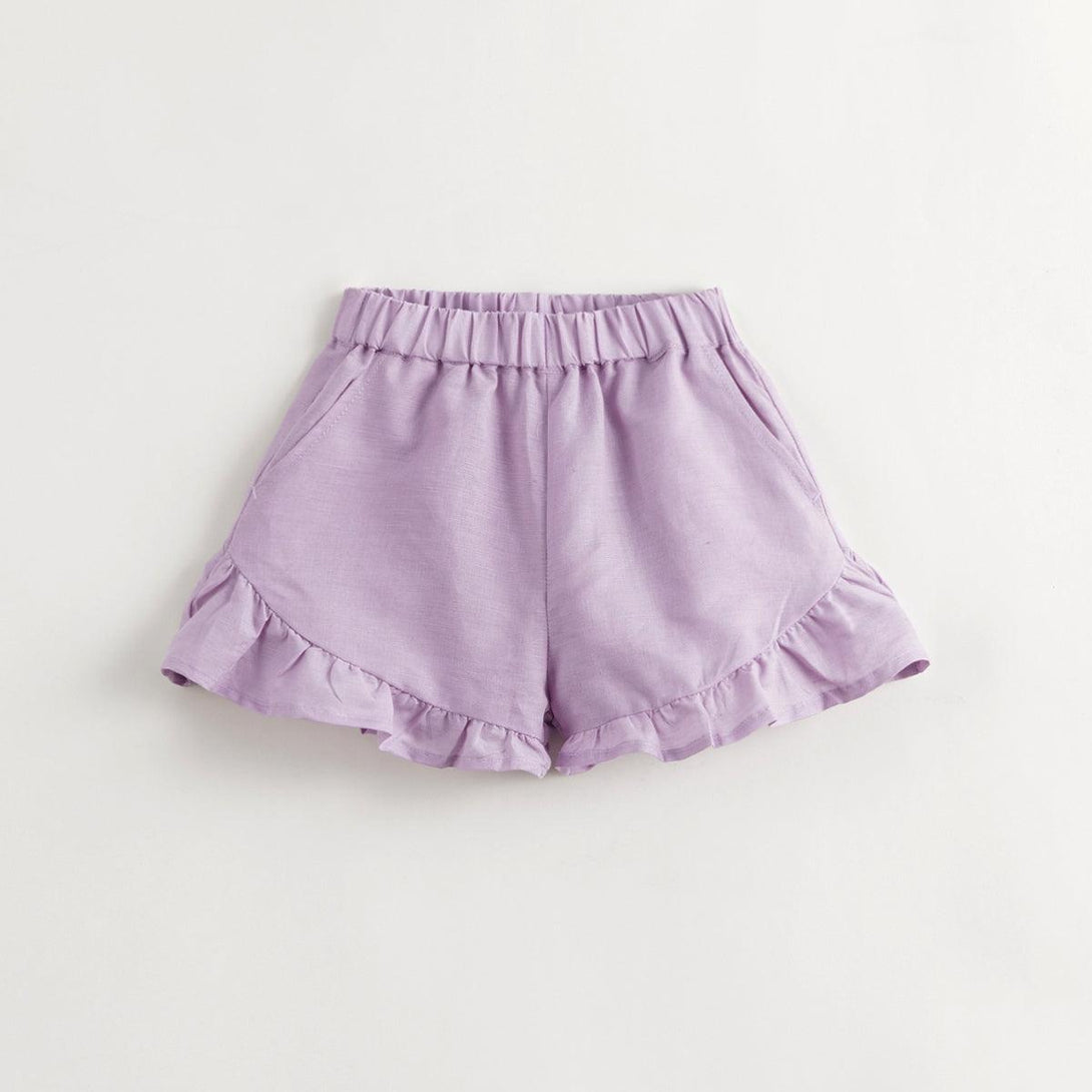 Girls French-style Patchwork Ruffle Edge Cotton Linen Shorts 240853 - MARC&JANIE