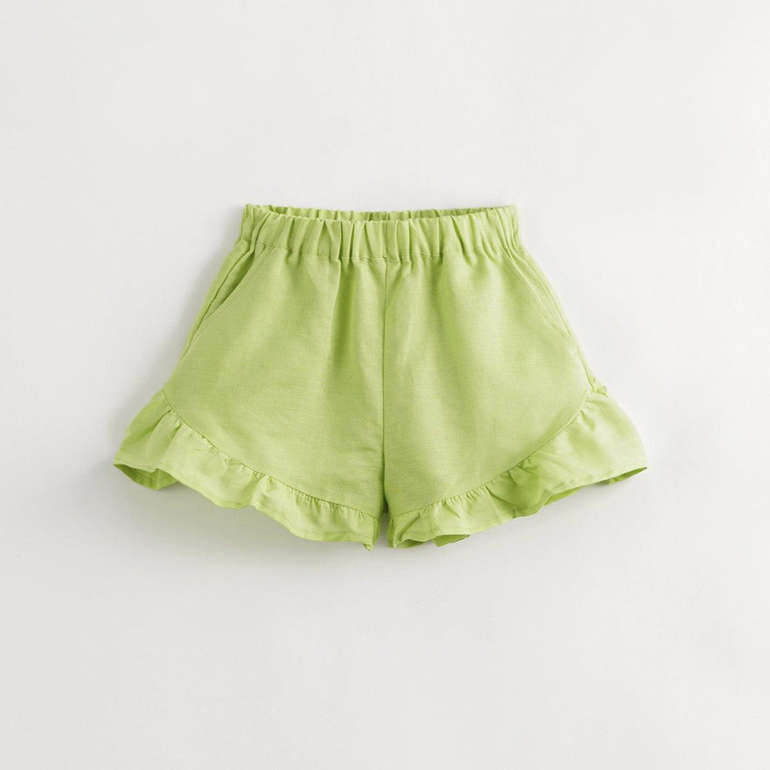 Girls French-style Patchwork Ruffle Edge Cotton Linen Shorts 240853 - MARC&JANIE