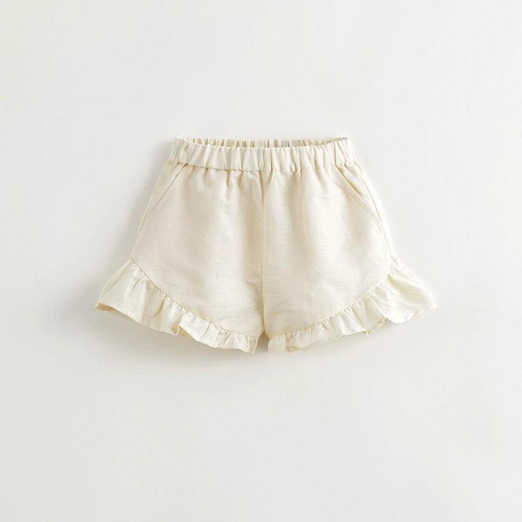 Girls French-style Patchwork Ruffle Edge Cotton Linen Shorts 240853 - MARC&JANIE