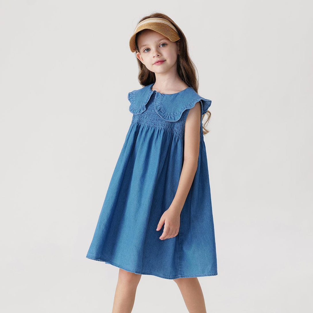 Girls Peter Pan Collar Sleeveless Denim Dress 240687 - MARC&JANIE