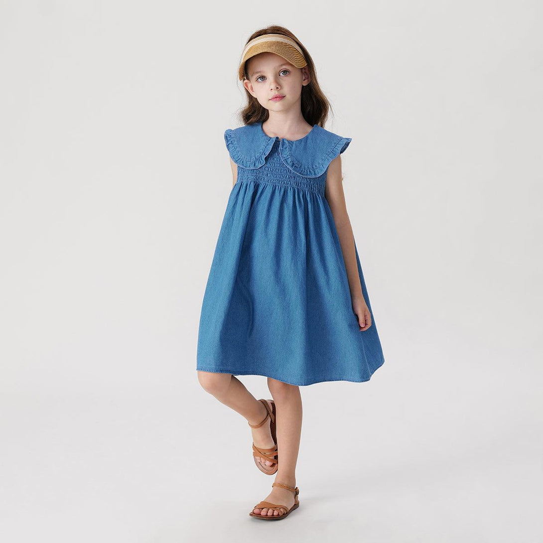 Girls Peter Pan Collar Sleeveless Denim Dress 240687 - MARC&JANIE