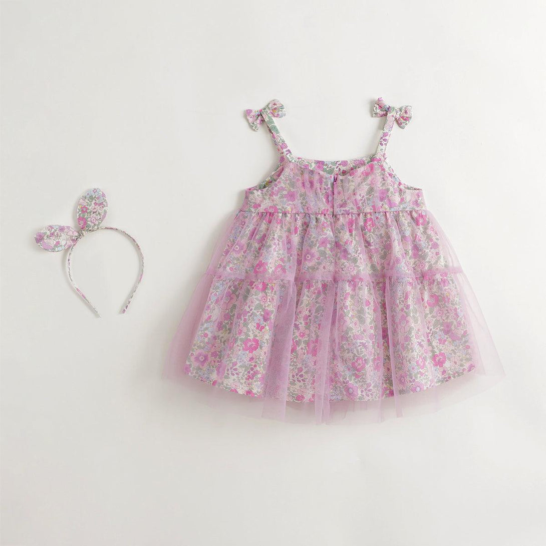 Girls Pink Purple Garden Spaghetti Strap Mesh Dress 240680 - MARC&JANIE