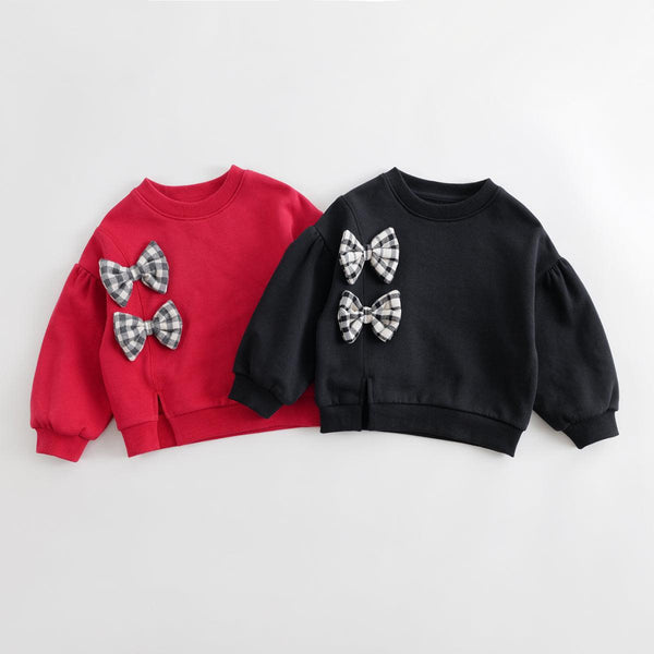 MARC&JANIE Girls Plaid Bow Loose Sweatshirt Kids' Tops for Autumn & Winter 232085 - MARC&JANIE