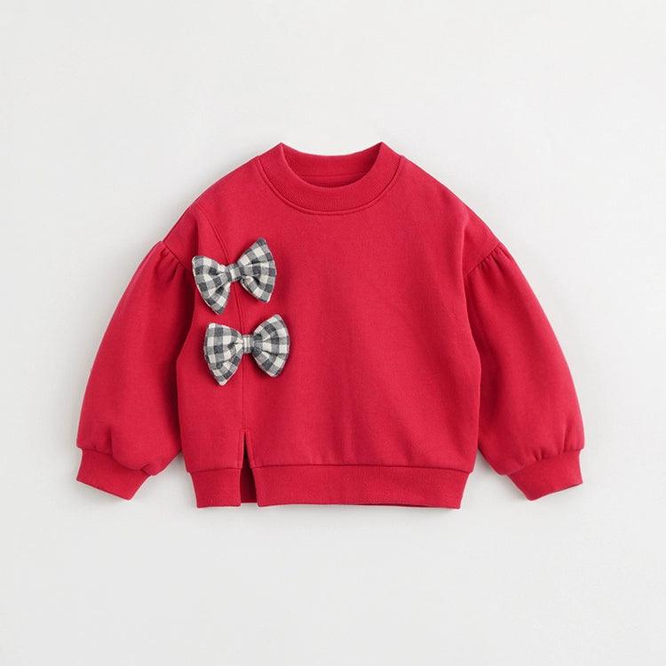 MARC&JANIE Girls Plaid Bow Loose Sweatshirt Kids' Tops for Autumn & Winter 232085 - MARC&JANIE