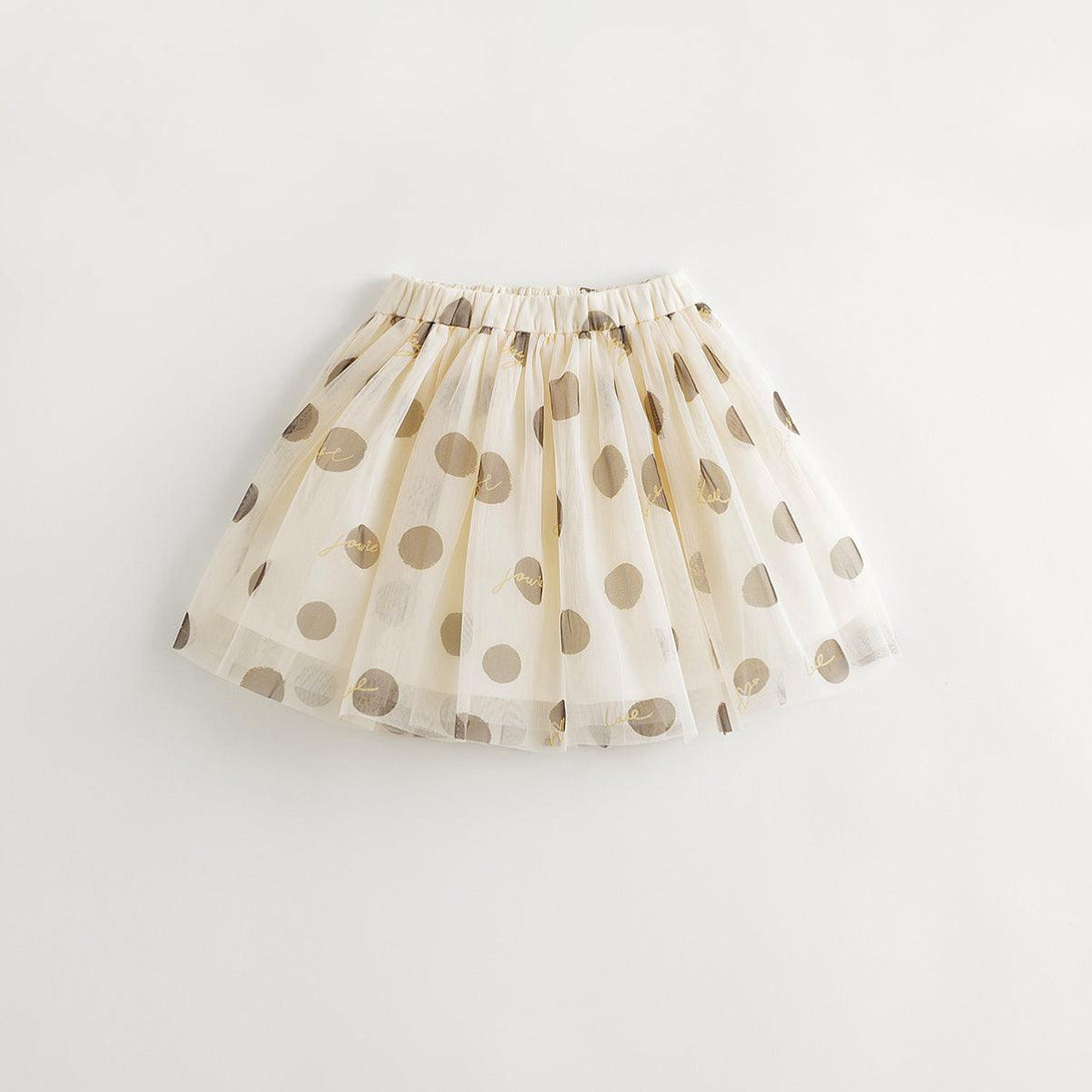 Girls Mocha Polka Dot Sheer Mesh Skater Skirt 240732 - MARC&JANIE