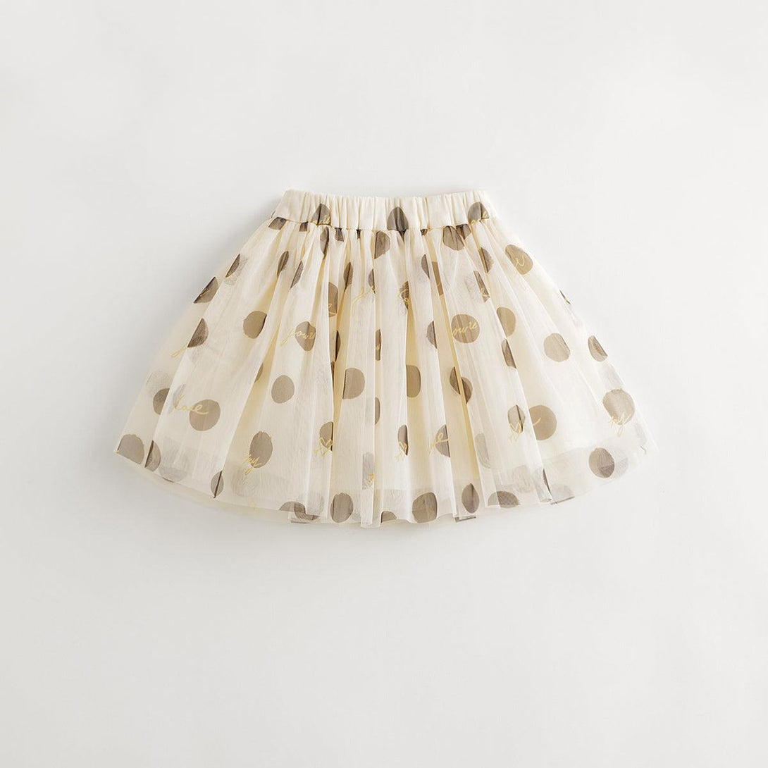 Girls Mocha Polka Dot Sheer Mesh Skater Skirt 240732 - MARC&JANIE