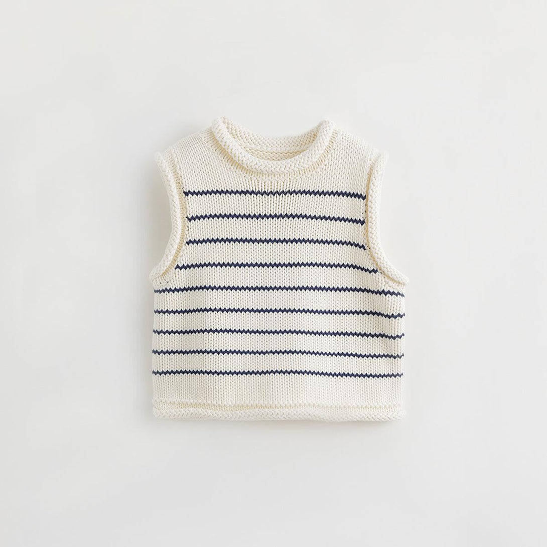 MARC&JANIE College Style Girls Blue and White Striped Knit Vest for Autumn 231958 - MARC&JANIE