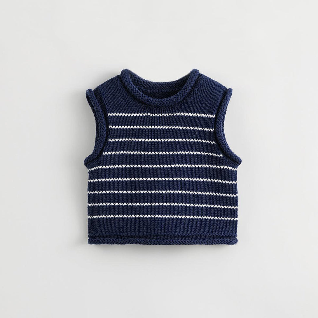 MARC&JANIE College Style Girls Blue and White Striped Knit Vest for Autumn 231958 - MARC&JANIE