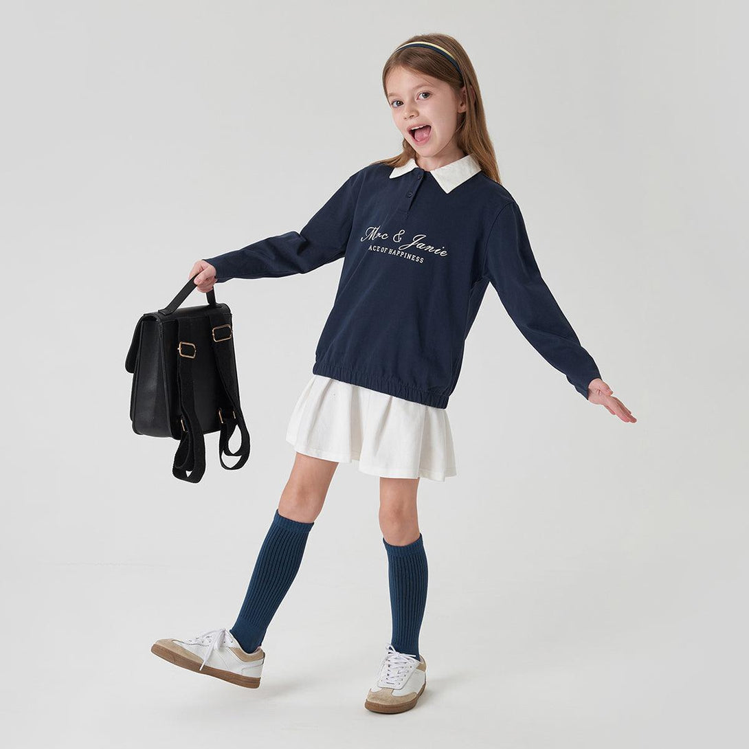 Girls Preppy Style Cotton Long Sleeve Polo Neck T-shirt 240235 - MARC&JANIE