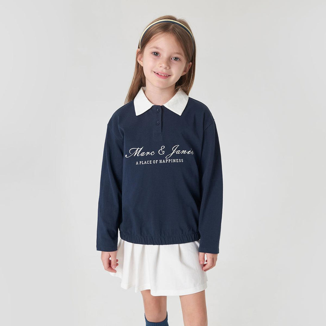 Girls Preppy Style Cotton Long Sleeve Polo Neck T-shirt 240235 - MARC&JANIE