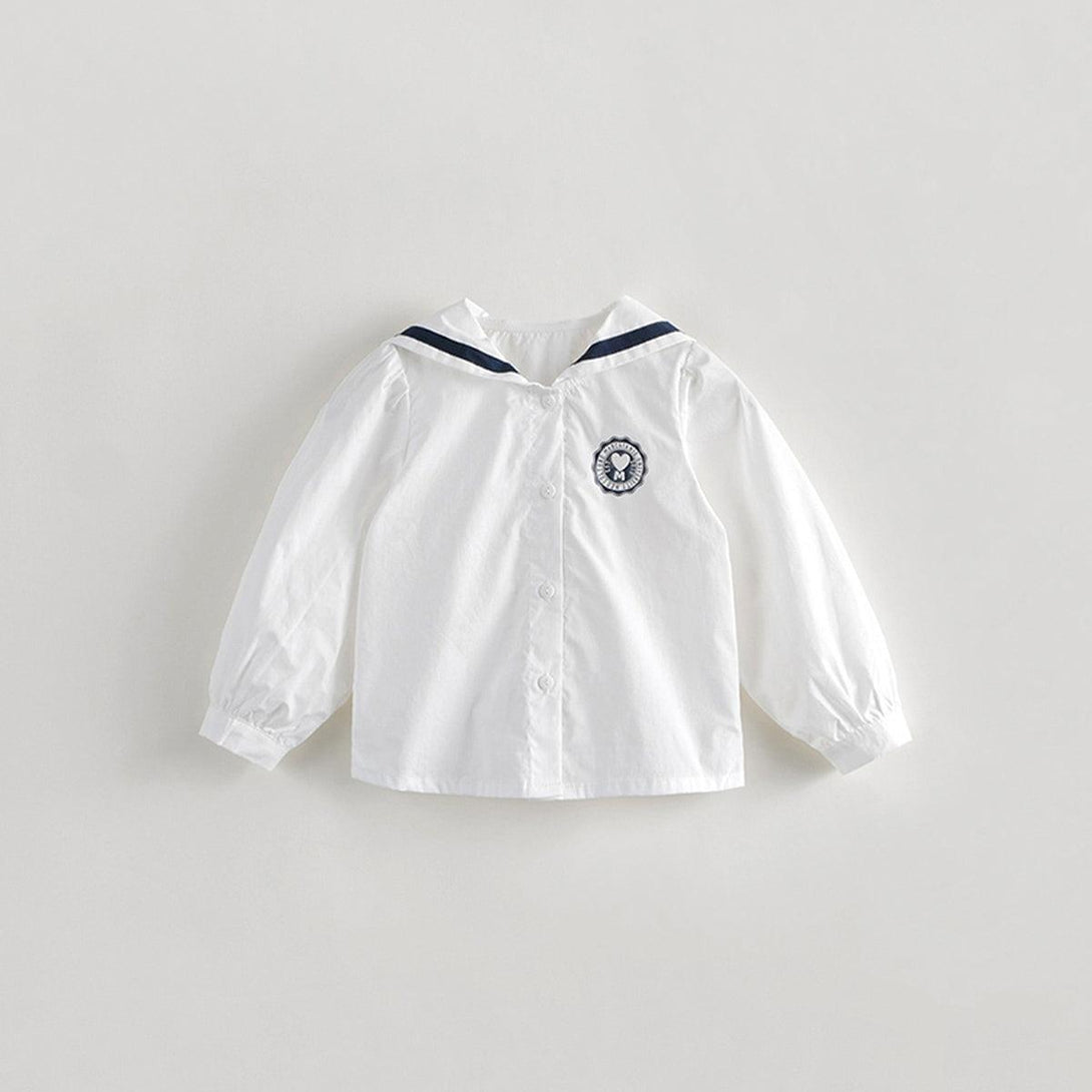 MARC&JANIE Girls Preppy Style Naval Collar Cotton Shirt Children's Shirt for Autumn 231360 - MARC&JANIE