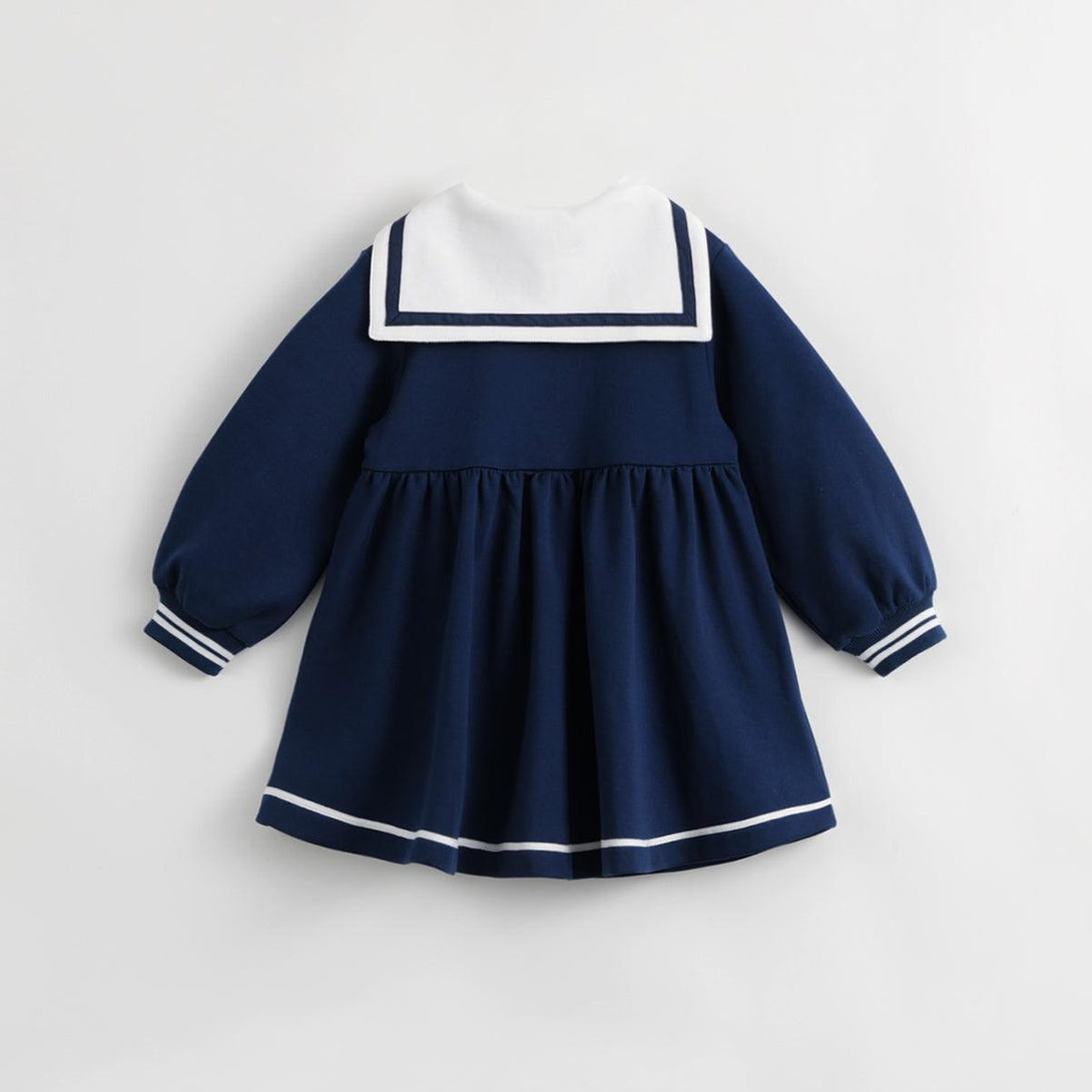 MARC&JANIE College Style Girls Navy Neck Dresses Children's Dresses for Autumn 231209 - MARC&JANIE