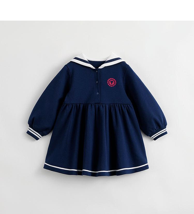 MARC&JANIE College Style Girls Navy Neck Dresses Children's Dresses for Autumn 231209 - MARC&JANIE