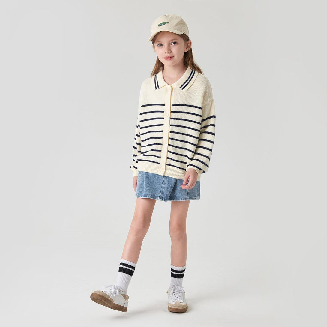 Girls Preppy Style Striped Shawl Collar Cardigan 230192 - MARC&JANIE