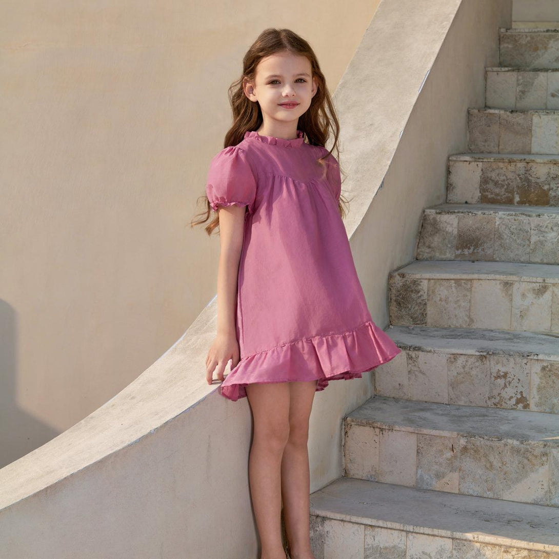 Girls Puff Sleeve Cotton Silk Dress 230733 - MARC&JANIE