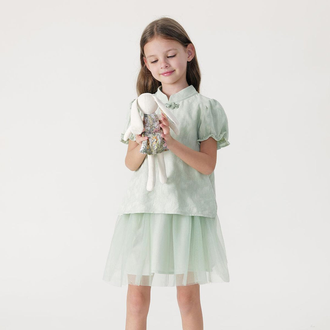 Girls Qipao Jacquard Short Sleeve Tulle Skirt Set 240835 - MARC&JANIE