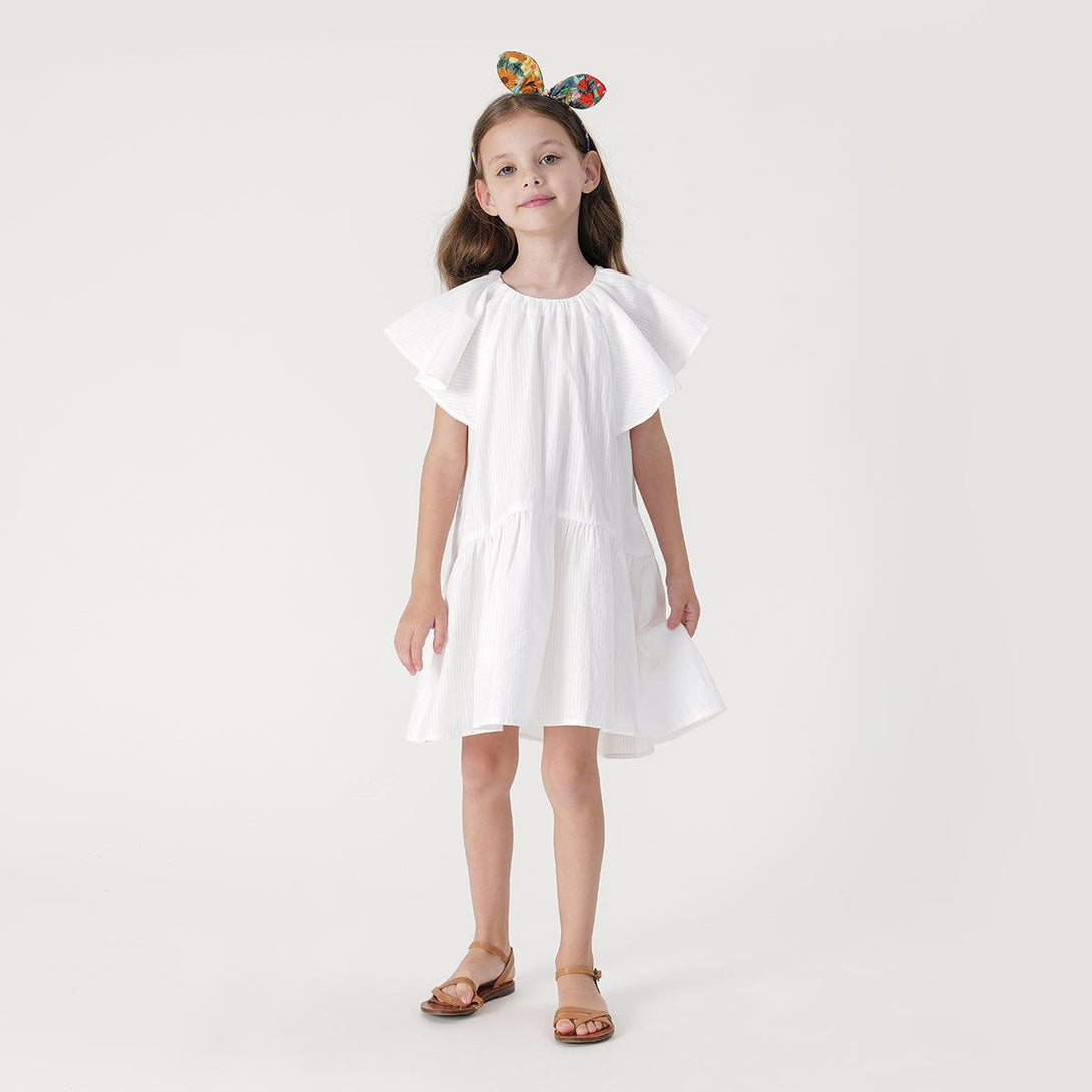 Girls Ruffle Edge Flutter Sleeve Round Neck Dress 240869 - MARC&JANIE