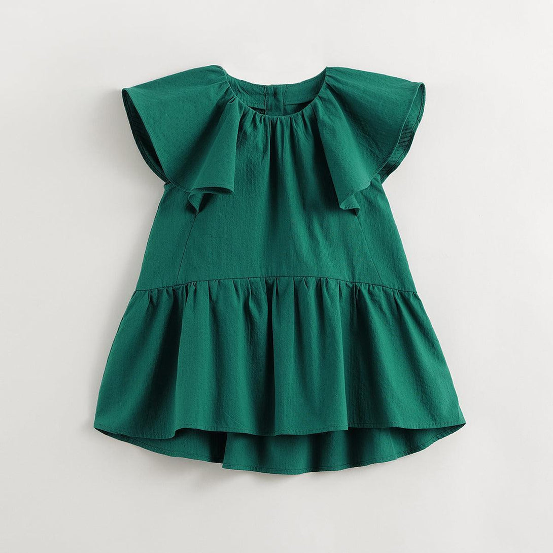 Girls Ruffle Edge Flutter Sleeve Round Neck Dress 240869 - MARC&JANIE