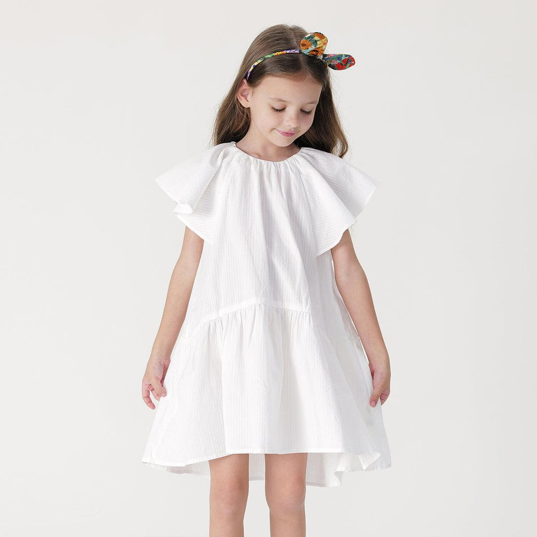 Girls Ruffle Edge Flutter Sleeve Round Neck Dress 240869 - MARC&JANIE