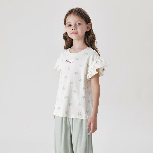 Girls Short Sleeve T-shirt Frilled Edge Floral Print 240762 - MARC&JANIE