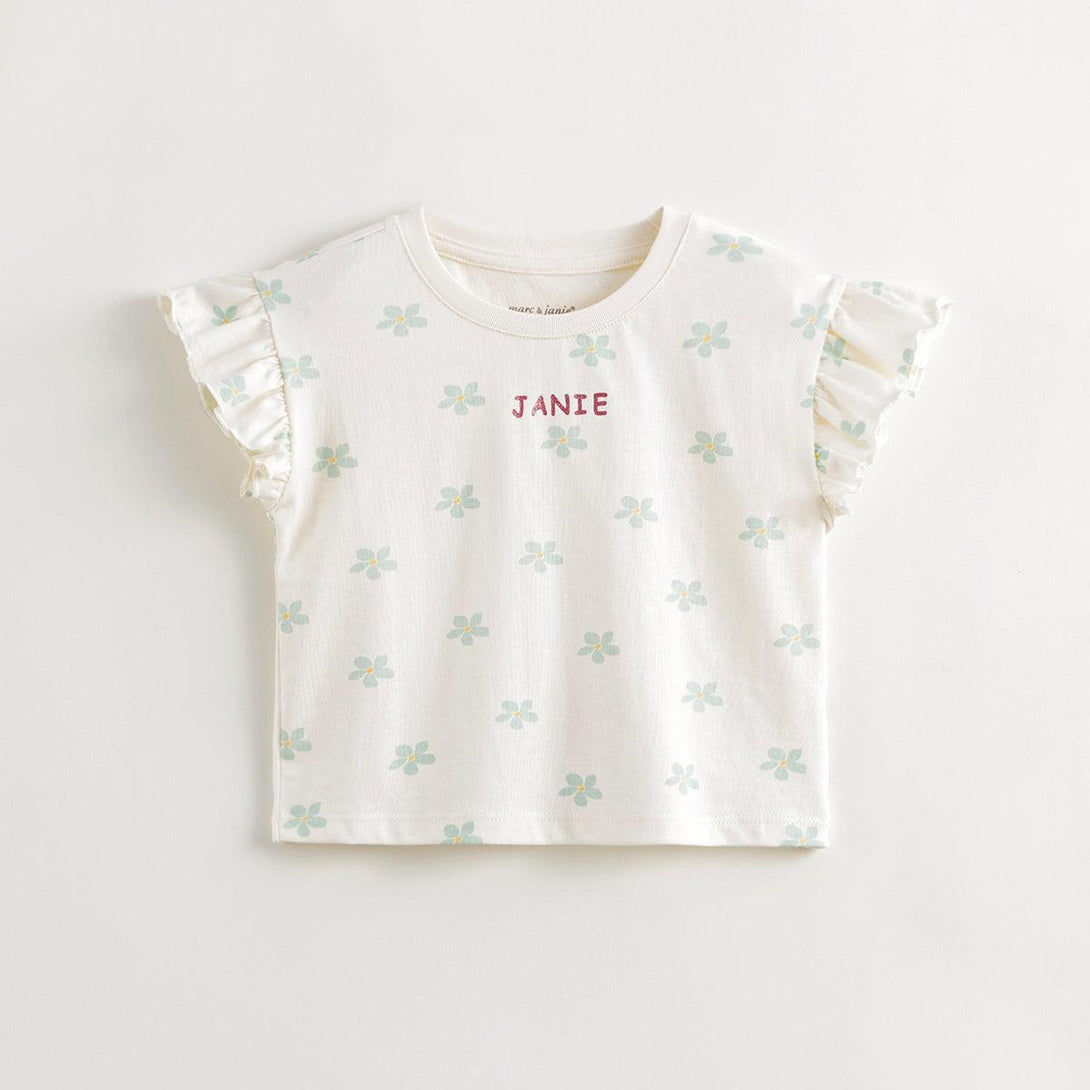 Girls Short Sleeve T-shirt Frilled Edge Floral Print 240762 - MARC&JANIE