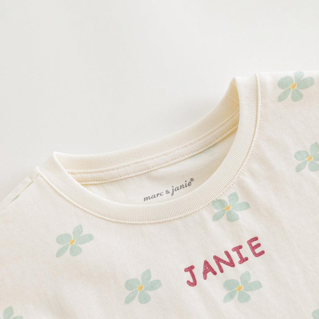 Girls Short Sleeve T-shirt Frilled Edge Floral Print 240762 - MARC&JANIE