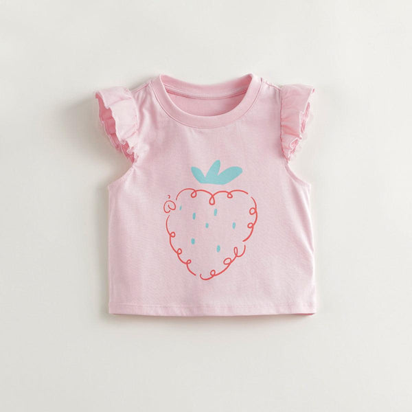 Girls Strawberry Lace Trim Fly Sleeve T-Shirt 240775 - MARC&JANIE