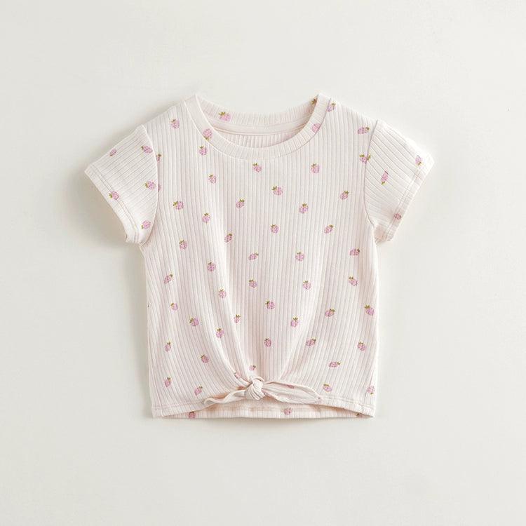 Girls Strawberry Print Knotted Short Sleeve T-shirt 240739 - MARC&JANIE