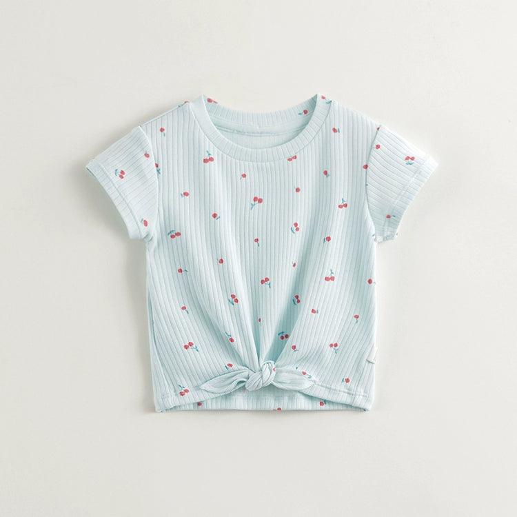 Girls Strawberry Print Knotted Short Sleeve T-shirt 240739 - MARC&JANIE