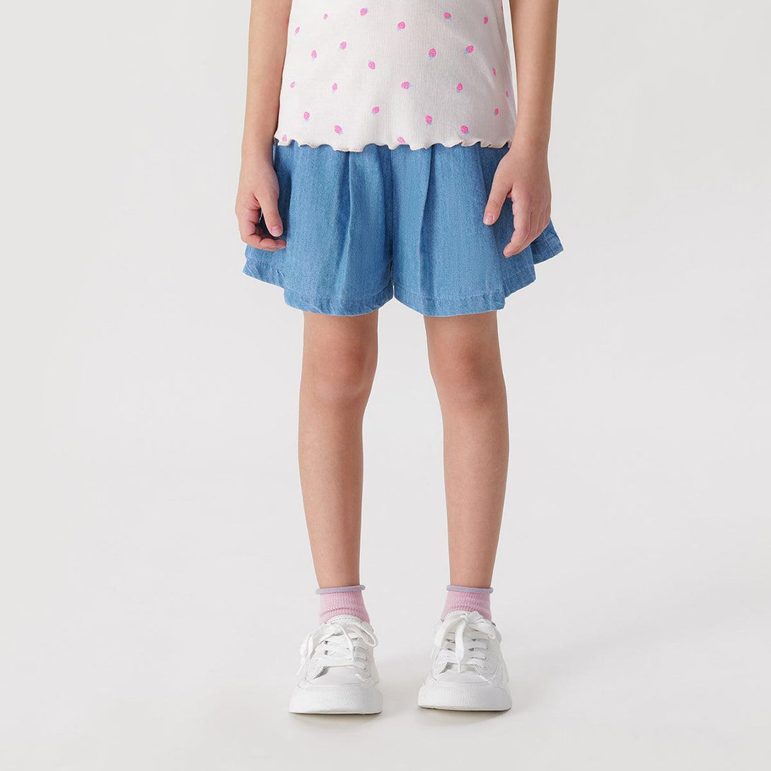 Girls Sweet A-line Pleated Denim Skorts 240617 - MARC&JANIE