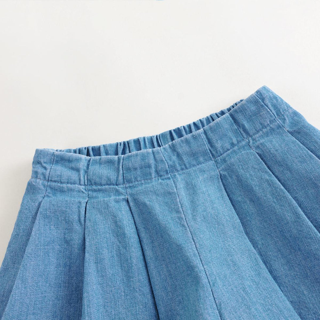 Girls Sweet A-line Pleated Denim Skorts 240617 - MARC&JANIE