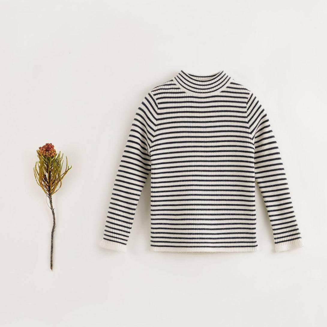 MARC&JANIE Girls Wool Stripe High Stretch Turtleneck Soft Sweater for Winter French Series 231970 - MARC&JANIE