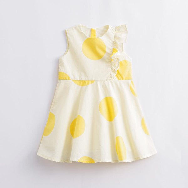 MARC&JANIE Girls Summer Yellow Polka Dot Lace Collar Pure Cotton Dresses 230819 - MARC&JANIE