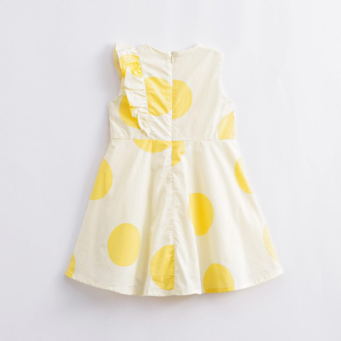 MARC&JANIE Girls Summer Yellow Polka Dot Lace Collar Pure Cotton Dresses 230819 - MARC&JANIE