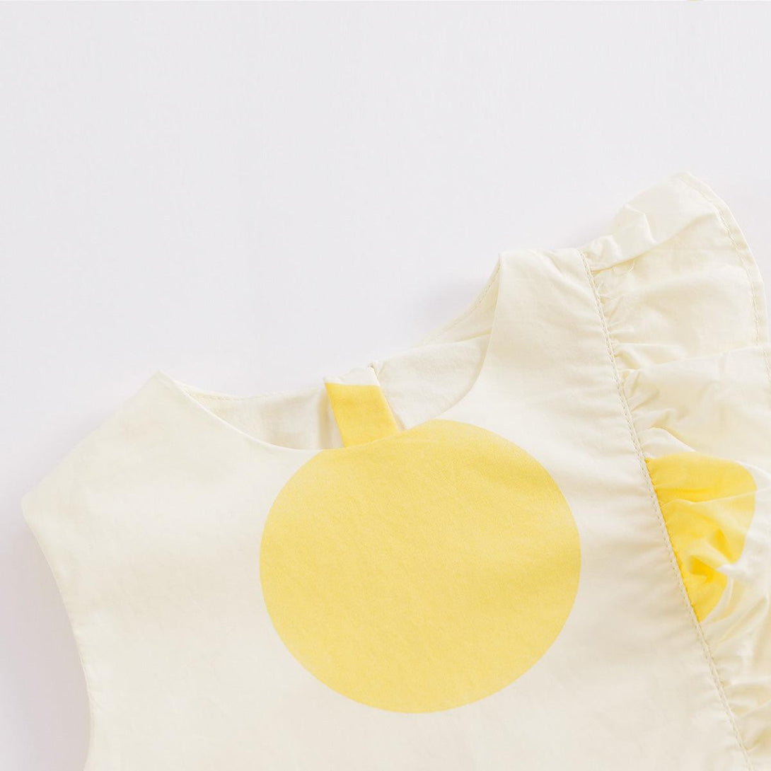 MARC&JANIE Girls Summer Yellow Polka Dot Lace Collar Pure Cotton Dresses 230819 - MARC&JANIE