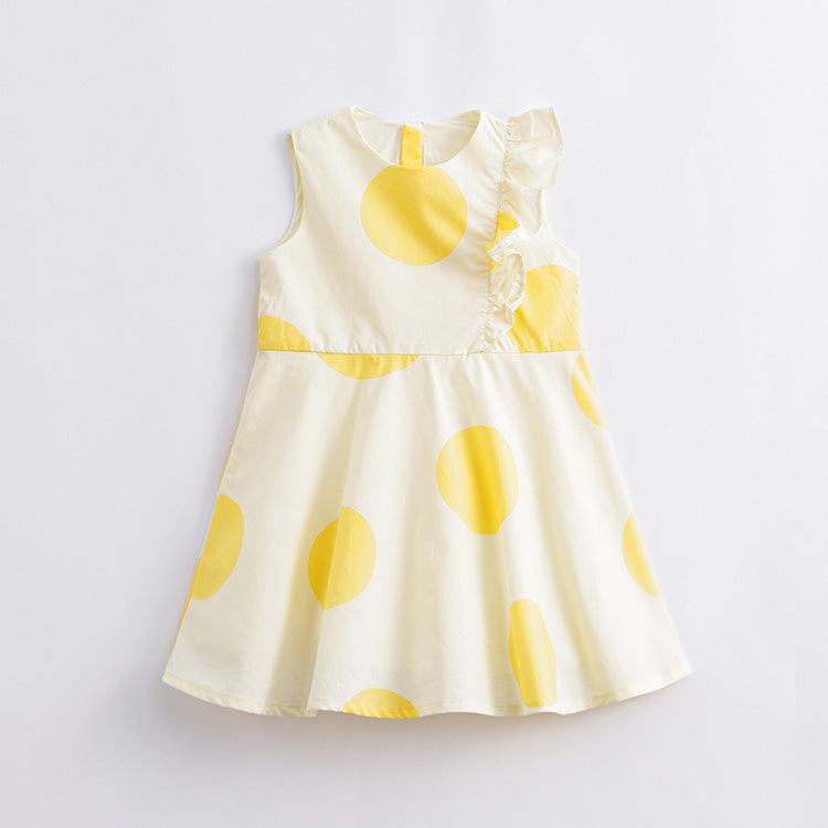 MARC&JANIE Girls Summer Yellow Polka Dot Lace Collar Pure Cotton Dresses 230819 - MARC&JANIE